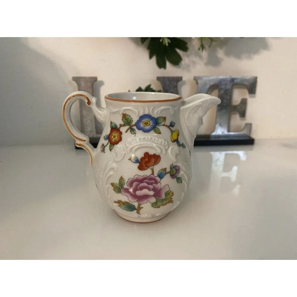 Estee Lauder Chinoiserie Floral Porcelain Creamer Pitcher‎ Butterfly & Flowers